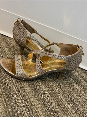 Chloe Champagne Crystal-Strap Kitten Heels